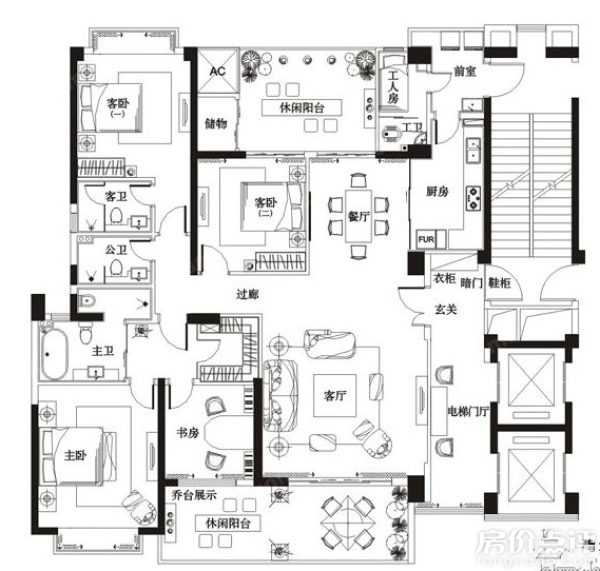 户型图-155㎡四房
